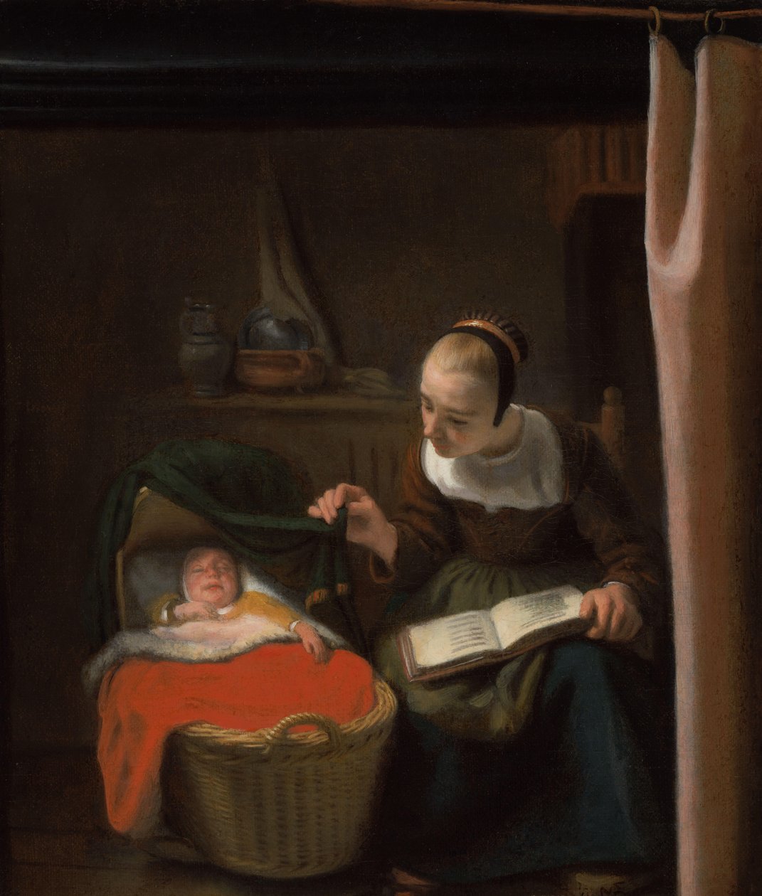 摇篮里的年轻女子 作者 尼古拉斯·梅斯（Nicolaes Maes）