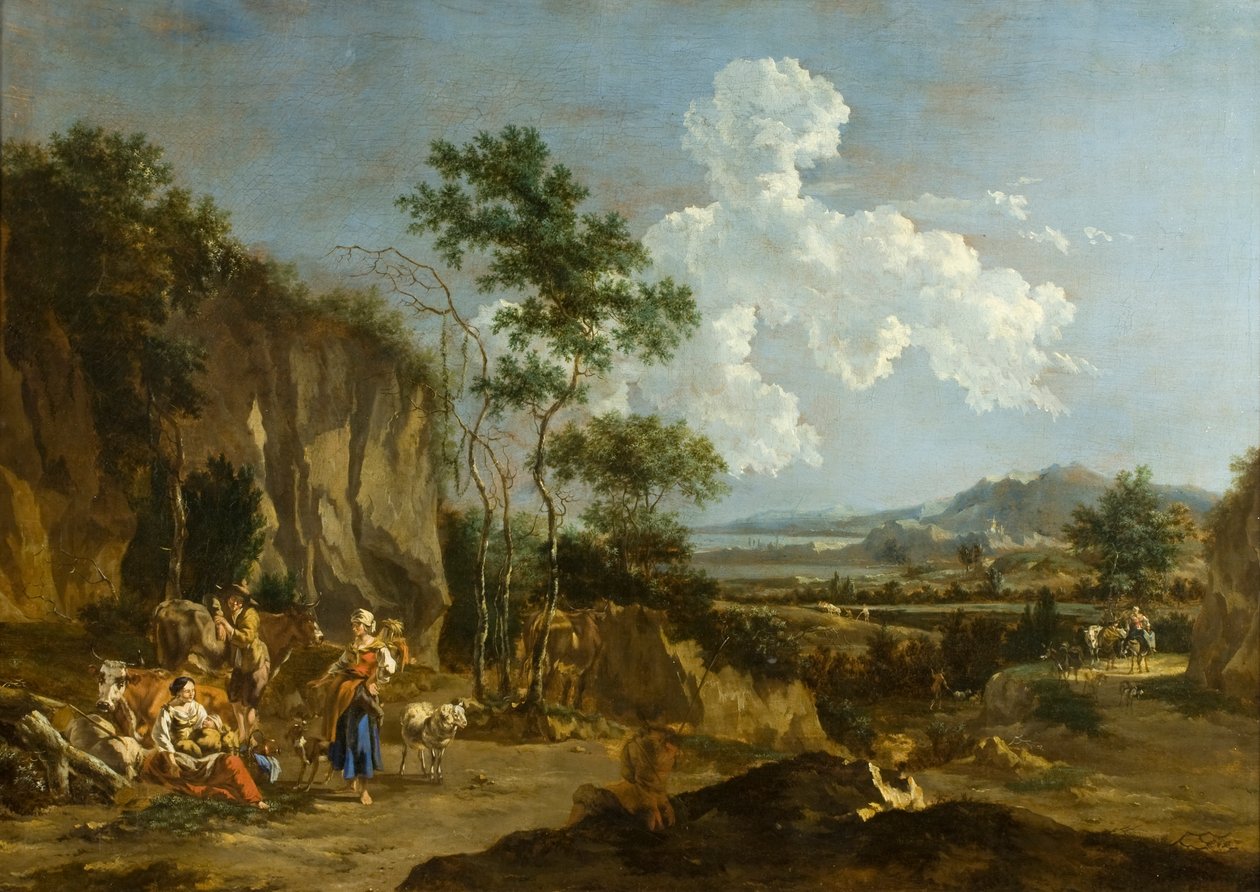 意大利风光（或劳动者午餐） 作者 Nicolaes Pietersz (追随者) Berchem