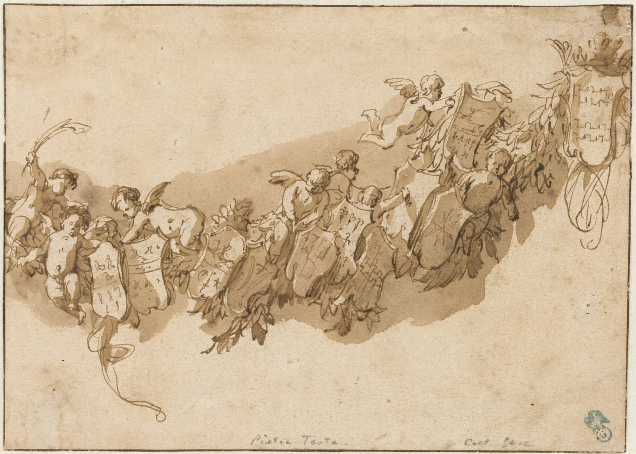 天使环绕的纹章花环 作者 Nicolaes Pietersz Berchem (可能)