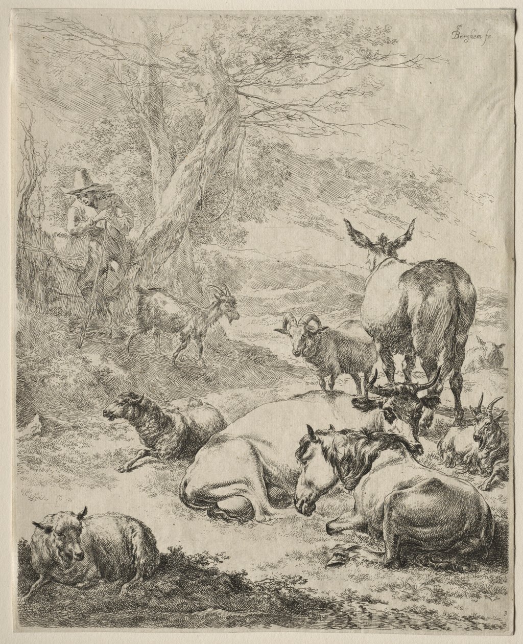 歇息中的动物。 作者 尼古拉斯·彼得斯（Nicolaes Pietersz）。 Berchem