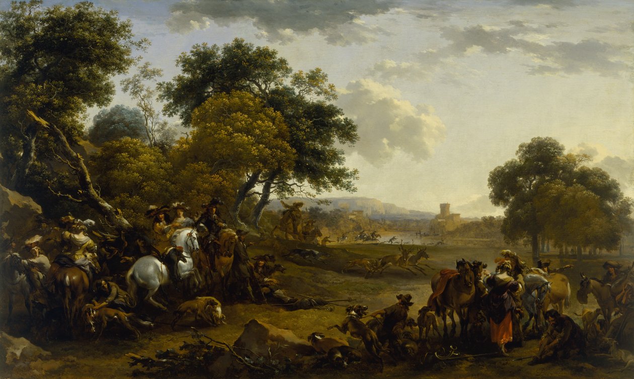 有猎人的风景 作者 尼古拉斯·彼得斯（Nicolaes Pietersz）。 Berchem