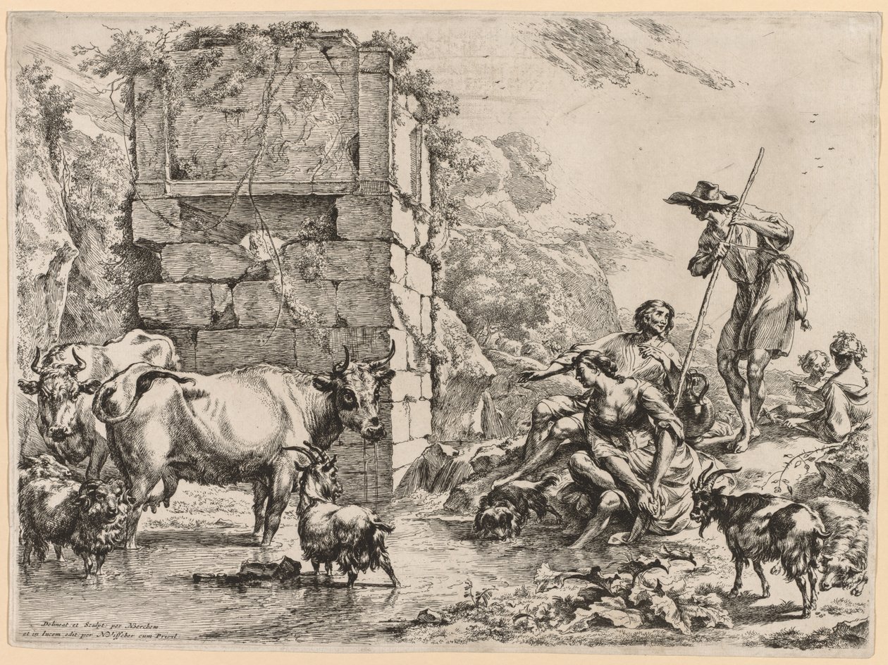 浇水的地方。 作者 尼古拉斯·彼得斯（Nicolaes Pietersz）。 Berchem