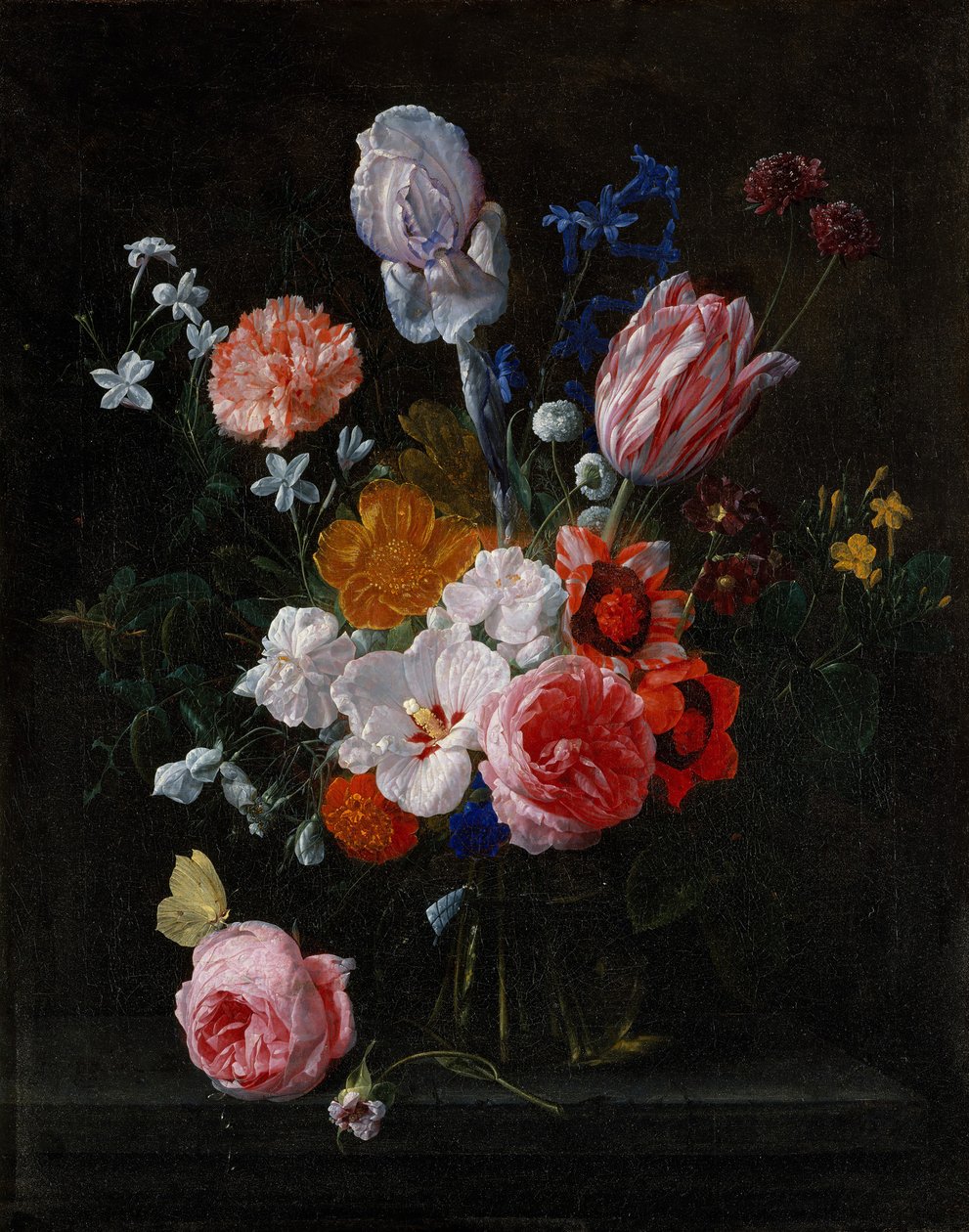 1662年，水晶花瓶里的一束鲜花。 作者 尼古拉·范·维伦丹（Nicolaes van Veerendael）
