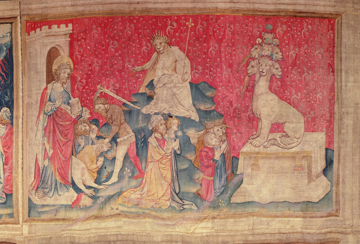 崇拜野兽的形象，来自昂热的启示录，1373-87（挂毯） 作者 尼古拉斯·巴塔耶（Nicolas Bataille）