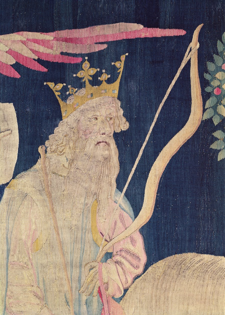 白马的车手的细节，从Angers的启示挂毯，1373-1387挂毯 作者 尼古拉斯·巴塔耶（Nicolas Bataille）