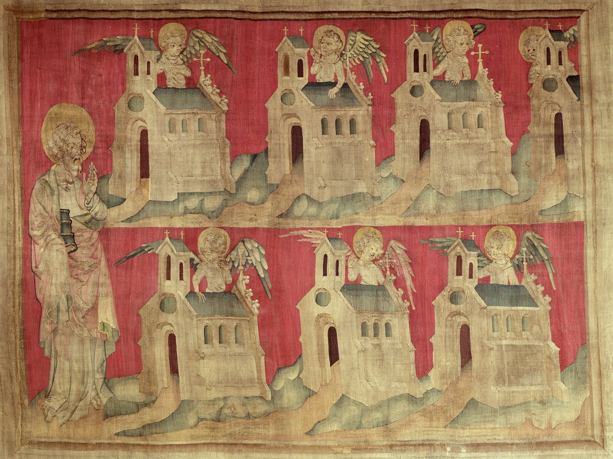 圣约翰和亚洲七大教堂，“愤怒的启示录”中的第2号，1373-87（挂毯） 作者 尼古拉斯·巴塔耶（Nicolas Bataille）