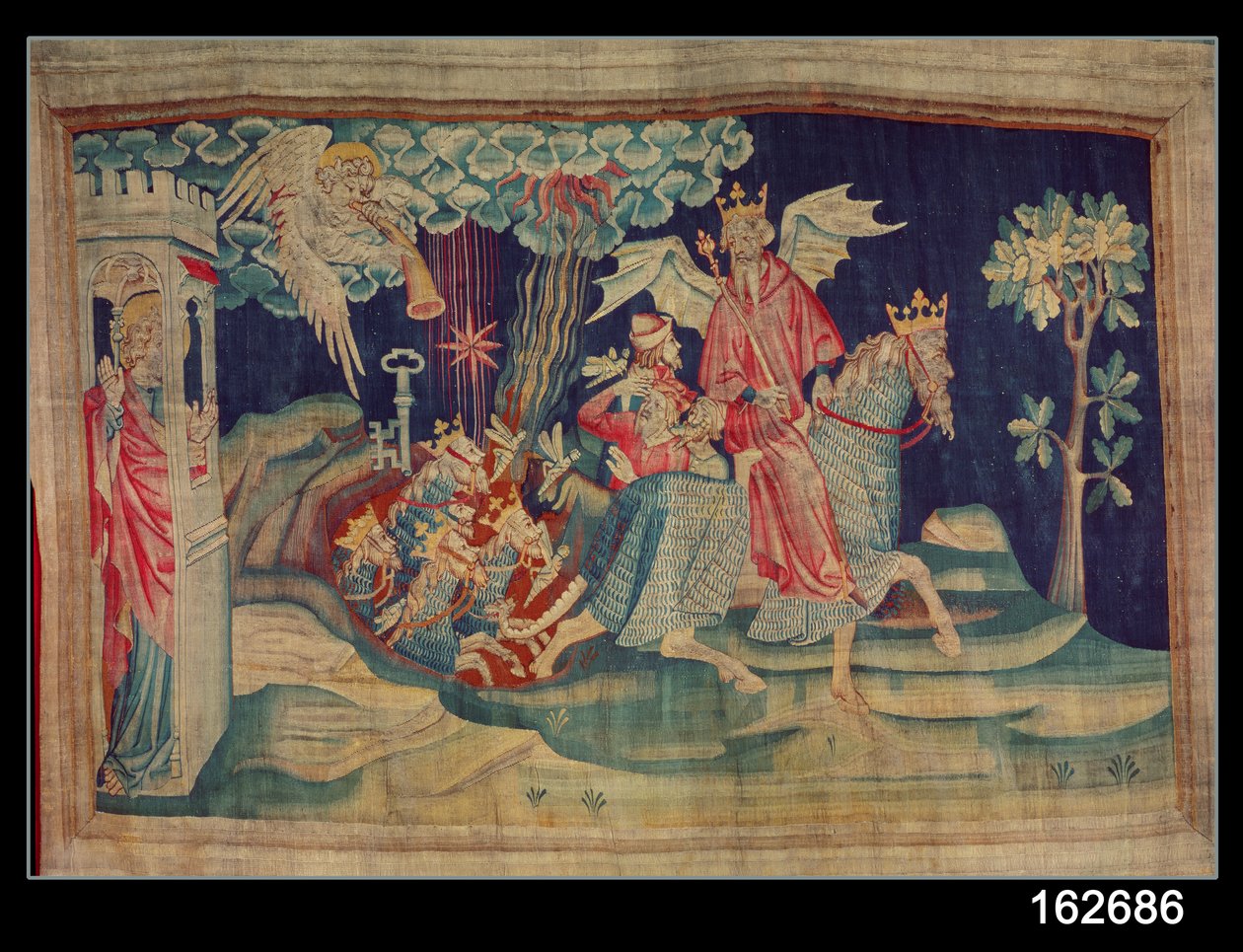 第五号小号和蝗虫，来自“愤怒的启示录”中的第24号，1373-87（挂毯） 作者 尼古拉斯·巴塔耶（Nicolas Bataille）