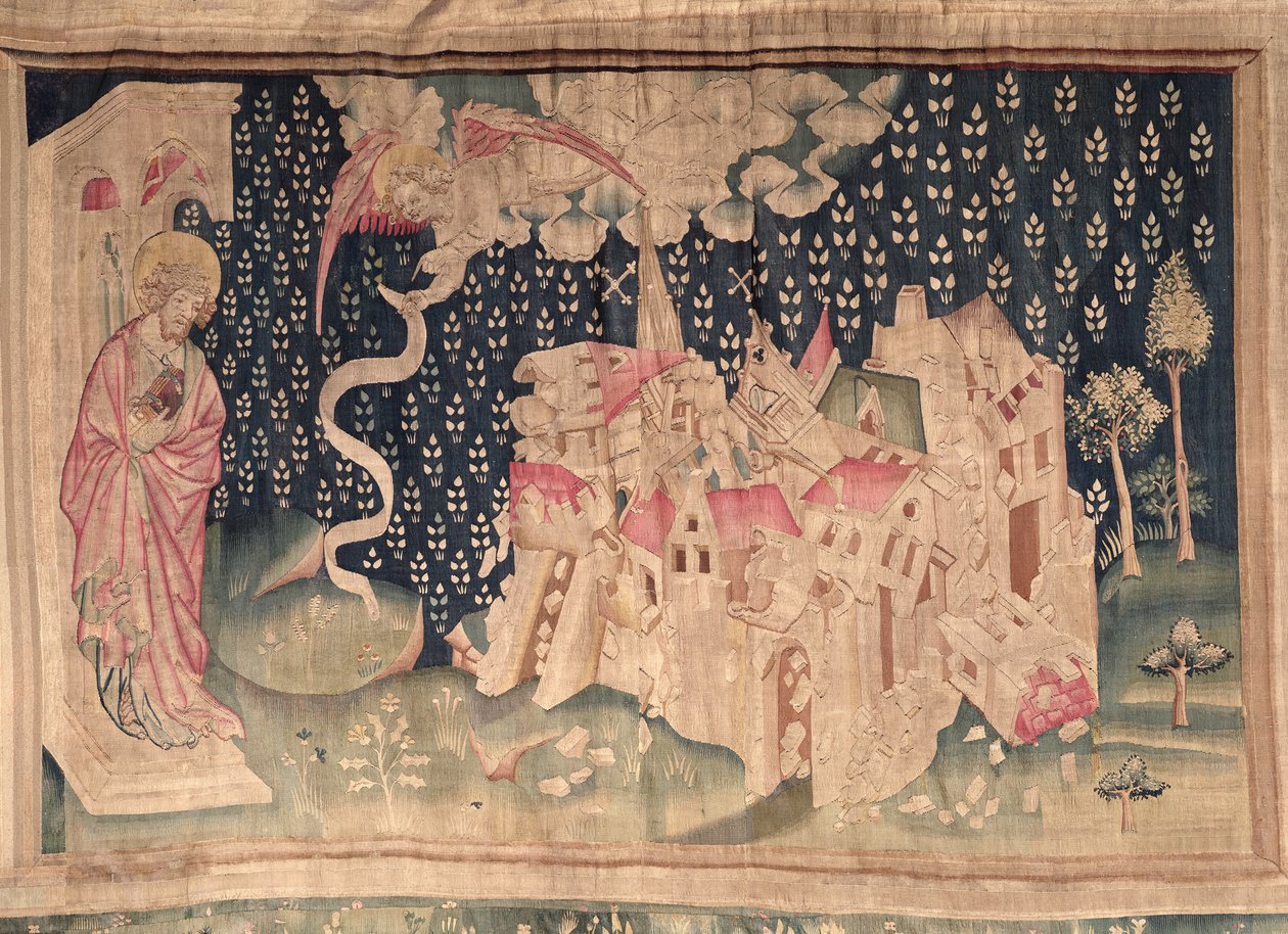 第二位天使宣布巴比伦的堕落，从“愤怒的启示录”，第1373-87页（挂毯） 作者 尼古拉斯·巴塔耶（Nicolas Bataille）