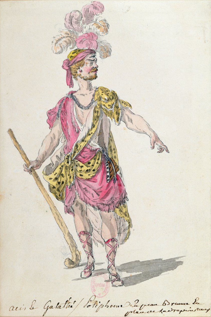 1762年在Lully的歌剧“Acis et Galatee”中演出的服装设计（笔墨和纸上的wc） 作者 尼古拉斯·鲍奎特（Nicolas Boquet）