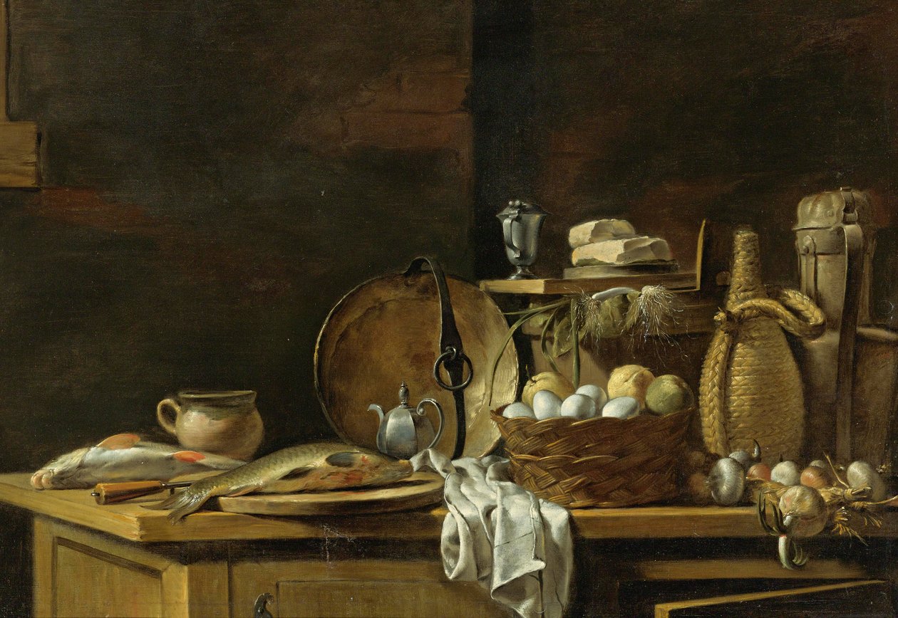 厨房用桌静物画 作者 尼古拉斯·亨利（Nicolas Henri Jeaurat de Bertry）