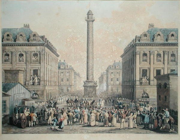 Charles-Ferdinand de France（1778-1820）Duc de Berry于1814年通过旺多姆广场回归杜乐丽花园（笔和墨水在纸上） 作者 尼古拉斯·约瑟夫·施维罗