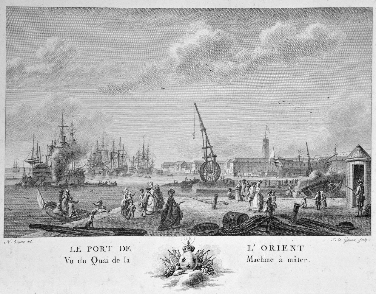 L&39;Orient港口，码头与机器的视图，由Yves Marie Le Gouaz雕刻（1742-1816） 作者 尼古拉斯·玛丽·欧桑妮
