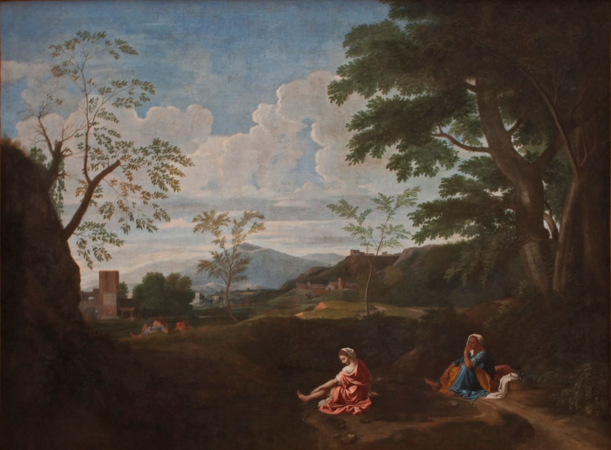 景观与洗脚的女人 作者 尼古拉斯·普桑（Nicolas Poussin）
