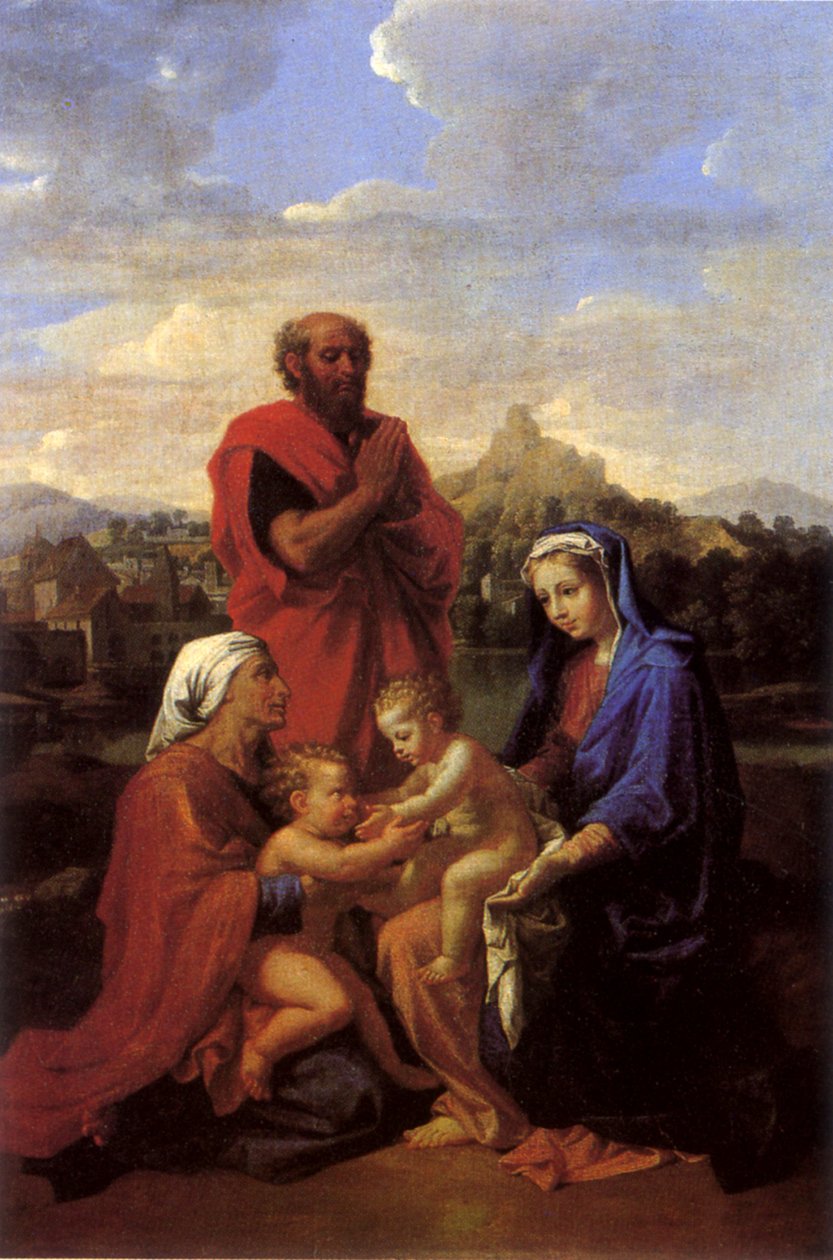 神圣家族与圣约翰，圣伊丽莎白和圣约瑟夫祈祷 作者 尼古拉斯·普桑（Nicolas Poussin）