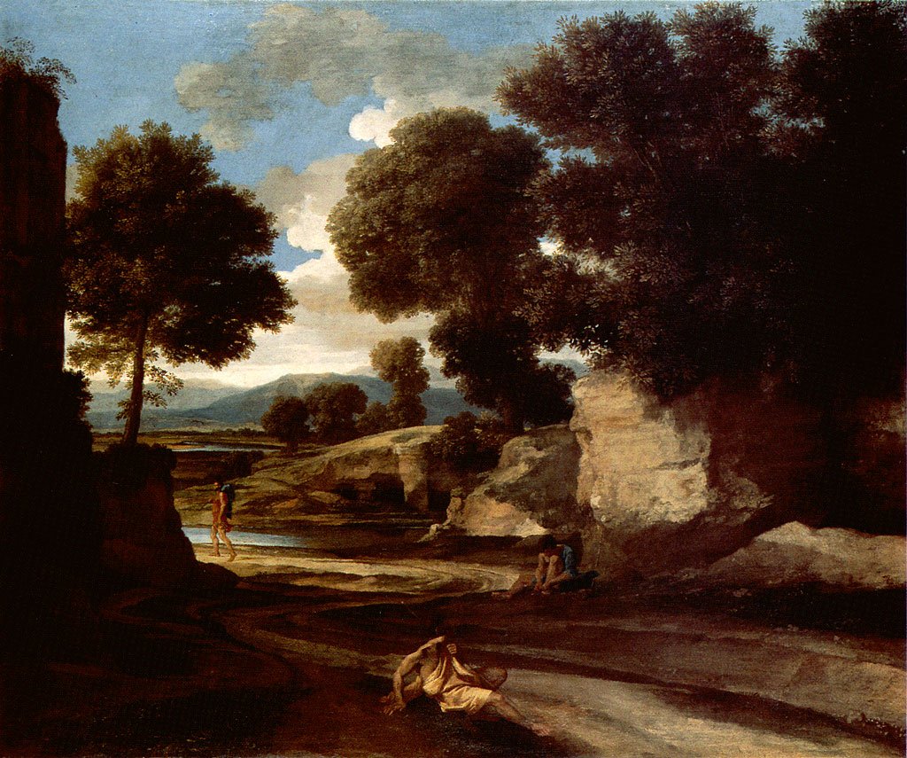 景观与旅行者休息 作者 尼古拉斯·普桑（Nicolas Poussin）