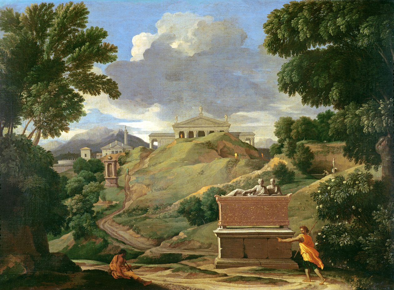 景观与古典遗址和伊特鲁里亚石棺，c.1634 作者 尼古拉斯·普桑（Nicolas Poussin）