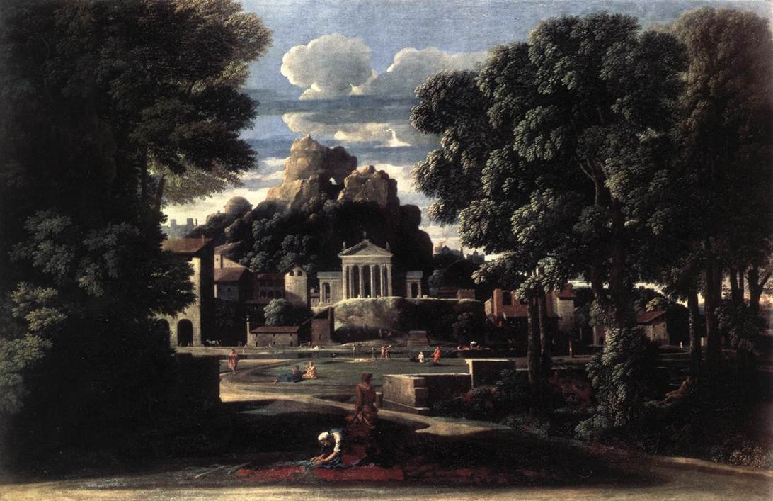 他的寡妇在Phocion的灰烬中聚集景观 作者 尼古拉斯·普桑（Nicolas Poussin）