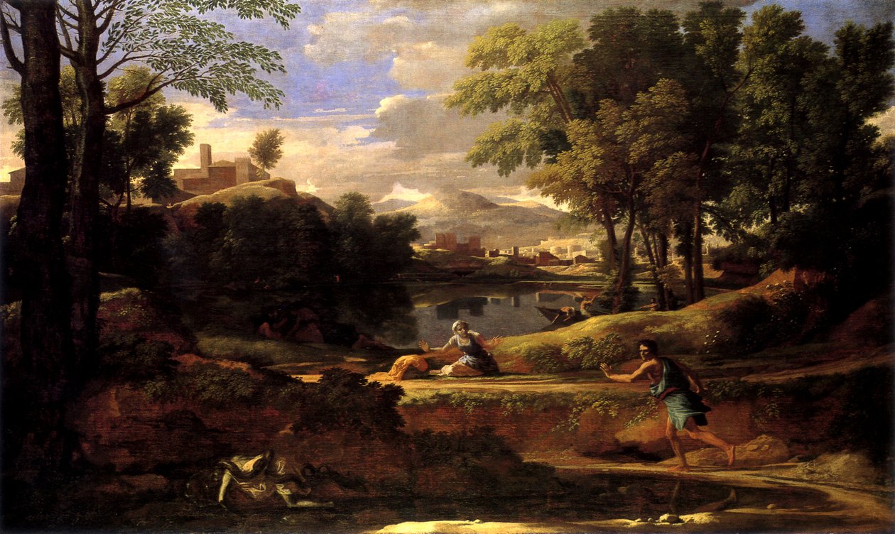 景观上带有一个人杀死按一个蛇 作者 尼古拉斯·普桑（Nicolas Poussin）