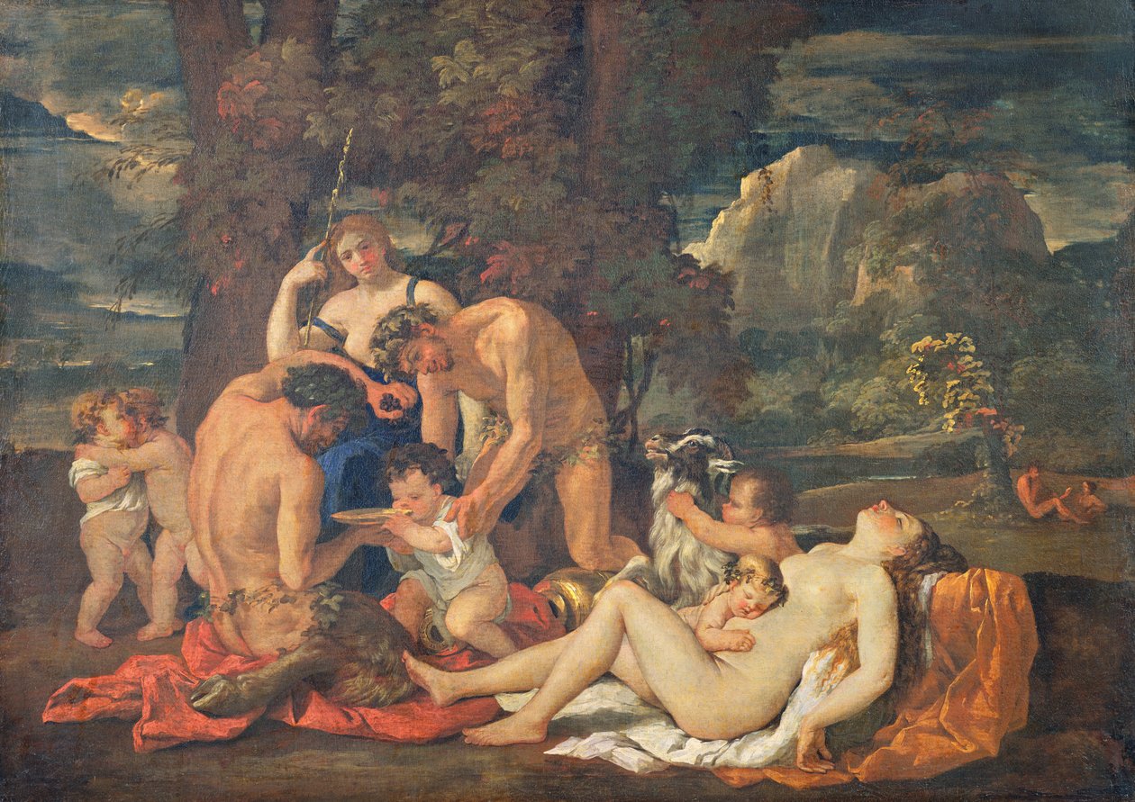 Bacchus或The Little Bacchanal的婴儿期，c.1624-25 作者 尼古拉斯·普桑（Nicolas Poussin）