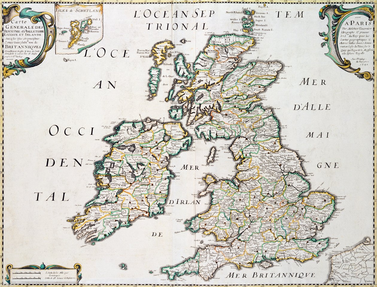 英国和爱尔兰地图，1640年出版巴黎 作者 尼古拉斯·桑森（Nicolas Sanson）