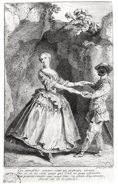 Harlequin和Colombine在Louis de Boissy（1694-1758）的喜剧片中由Laurent Cars（1699-1771）雕刻 作者 尼古拉斯·兰克里特之后