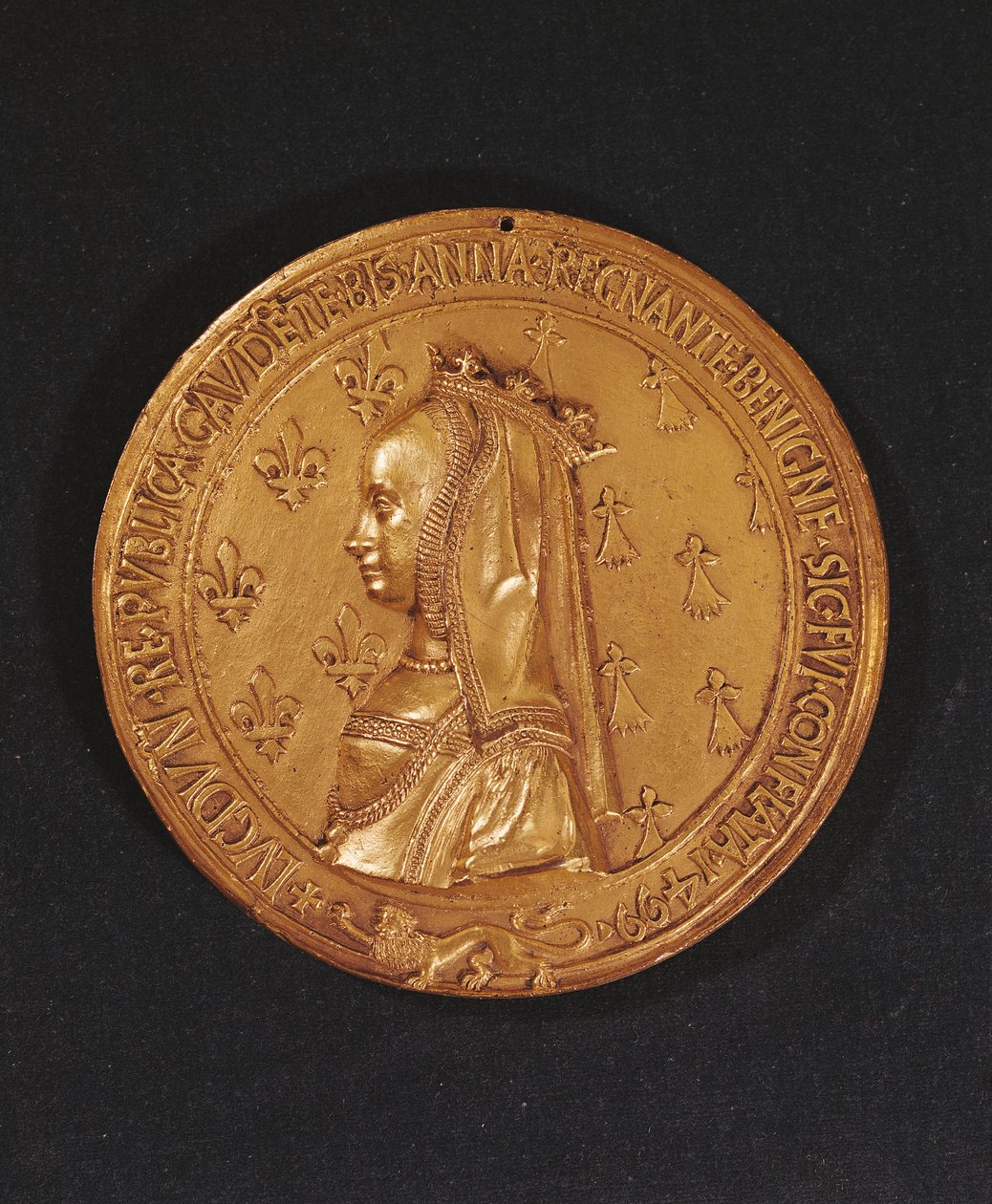 奖章描绘布列塔尼的安妮（1477-1514）布列塔尼公爵夫人，1498-1514（青铜） 作者 尼古拉斯（Nicolas）和圣牧师（Saint Priest），约翰·勒克莱尔（Jehan de Le Clerc）