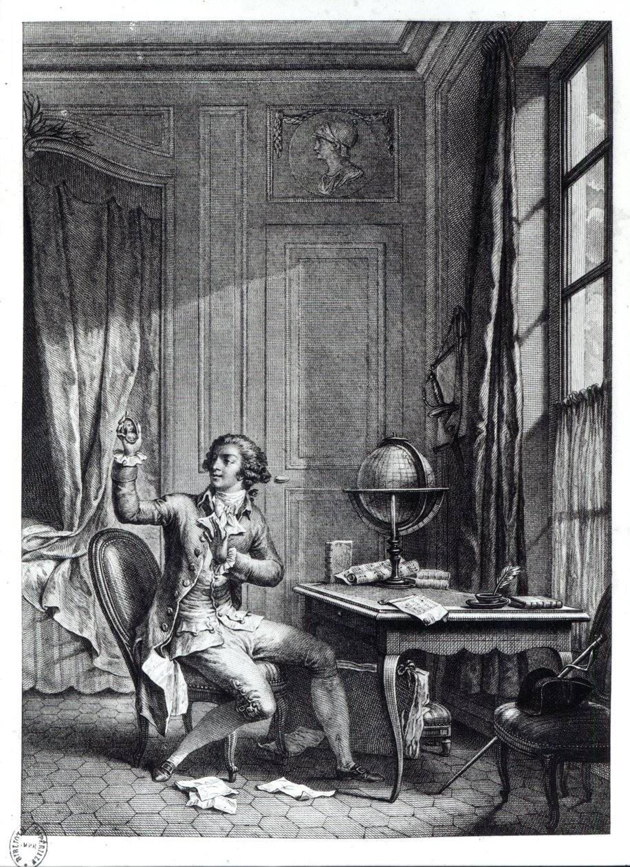 St. Preux收到朱莉的肖像，来自Jean-Jacques Rousseau的“The New Heloise”插图（1712-78） 作者 尼古拉斯·安德烈·蒙西奥