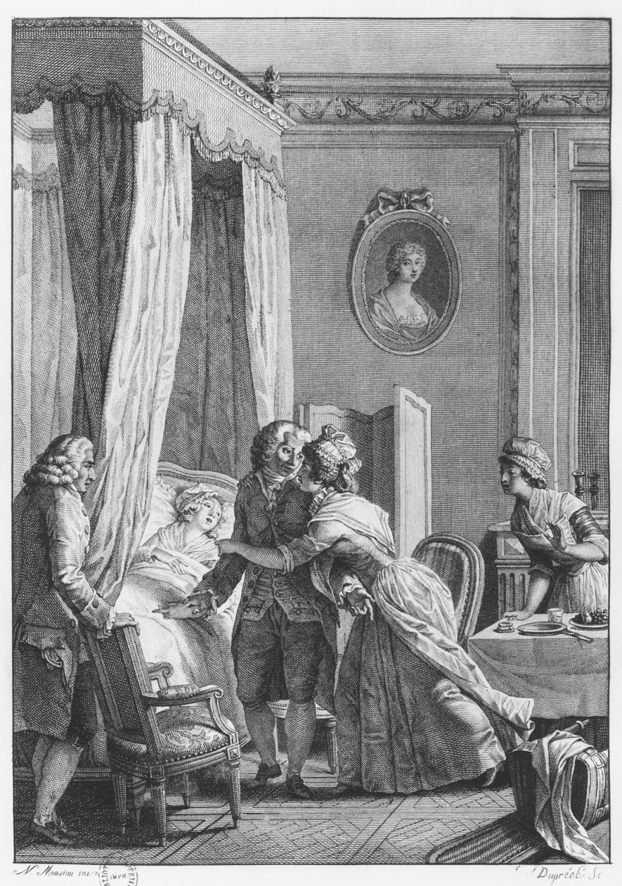 来自Boson的医生的访问，来自Jean-Jacques Rousseau（1712-78）的&39;La Nouvelle Heloise&39;插图由Noel Le Mire（1724-1800）雕刻 作者 尼古拉斯·安德烈·蒙西奥