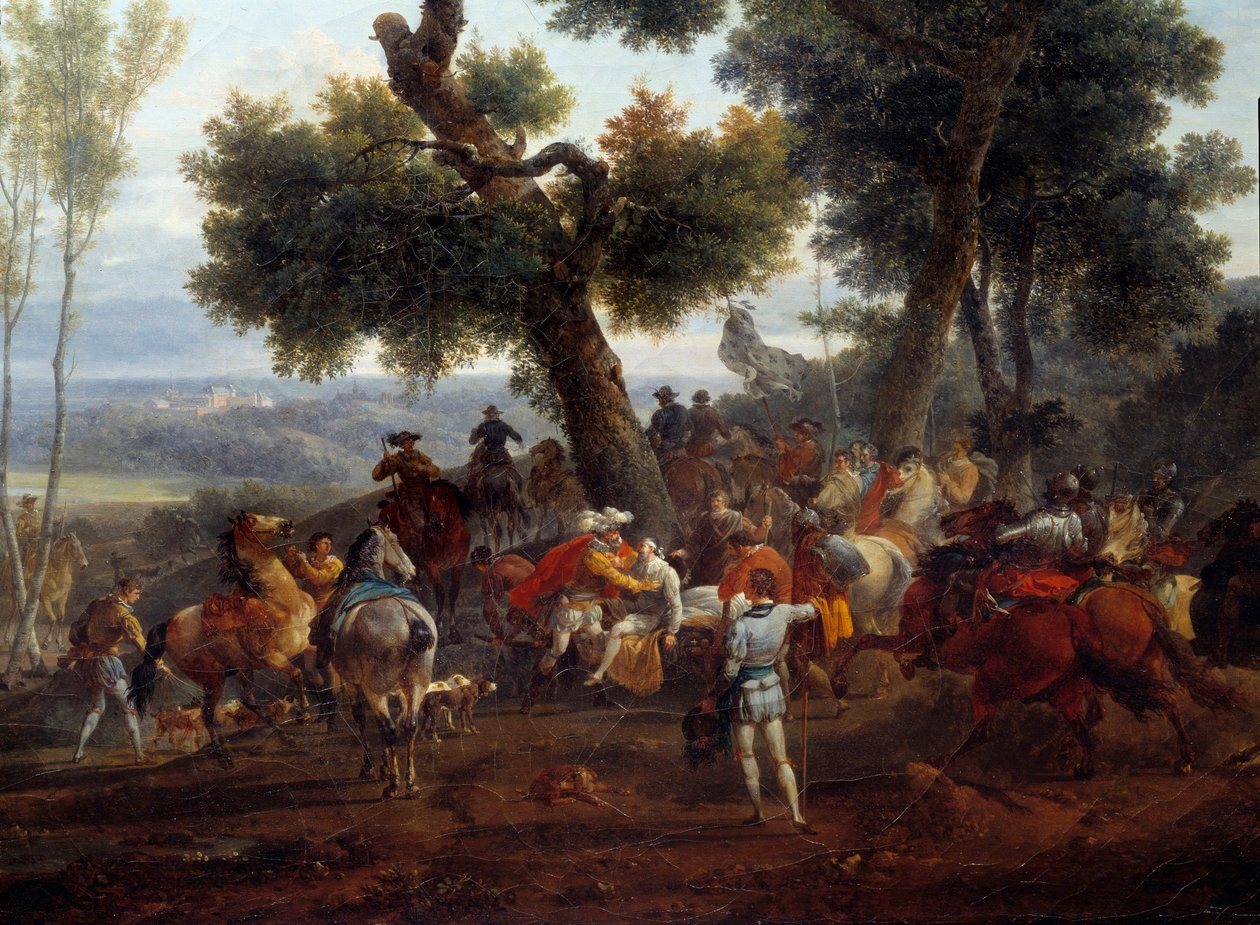 War of Religions: “” The meeting of the King of France Henri IV (1553-1610) and Sully after the Battle of Ivry in 1590”” The Battle of Ivry on 14/03/1590 saw the victory of the royal army against the Catholic League. Maximilian of Bethune, Duke of Sully (1 作者 尼古拉斯·安托万·陶奈