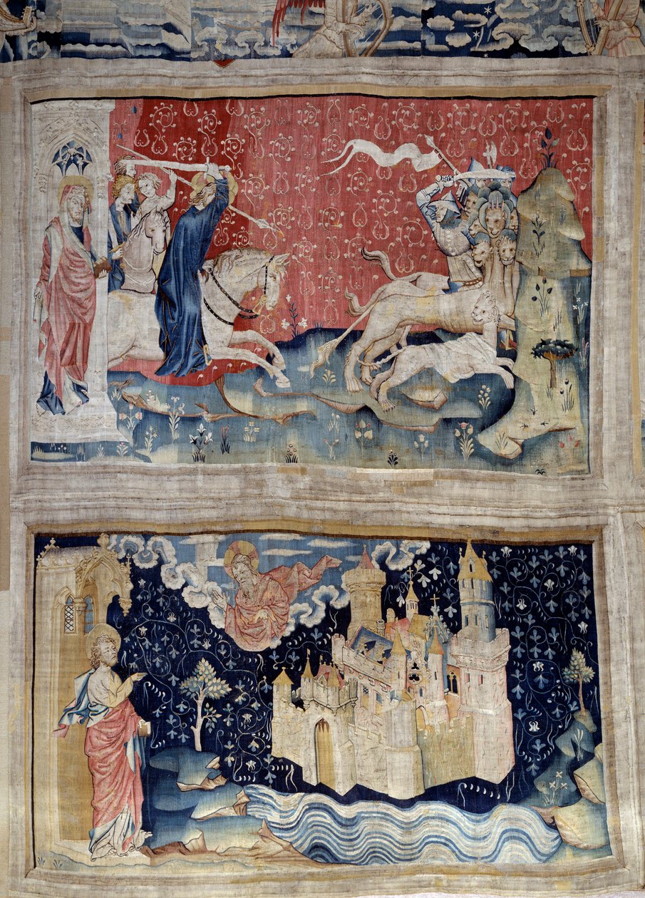 悬挂的启示（1373-1383），第69号：上帝的动词加载贝特斯。第73页：圣城或新耶路撒冷。尼古拉-巴泰尔（1330-1405）的挂毯 作者 尼古拉斯·巴塔耶（Nicolas Bataille）