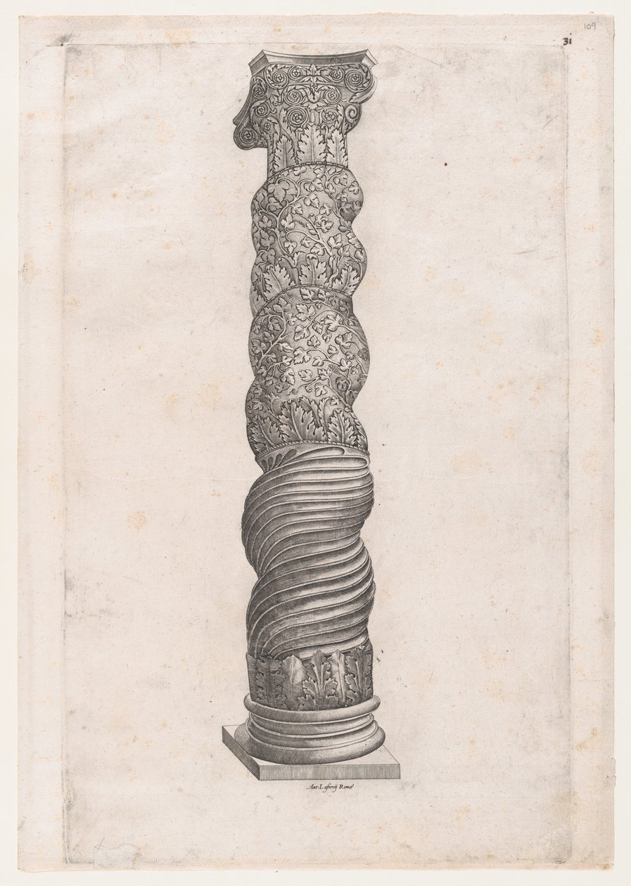 Speculum Romanae Magnificentiae：圣彼得教堂的怪异缠绕柱，16世纪，16世纪。 作者 尼古拉斯·贝阿特丽泽