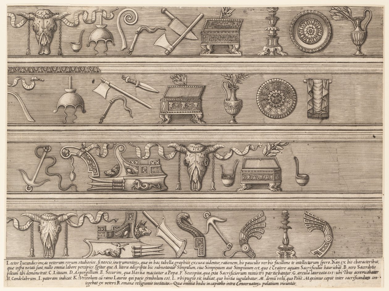 Speculum Romanae Magnificentiae：基于古代浮雕的祭祀工具......，约1550-75。 作者 尼古拉斯·比阿特丽泽。