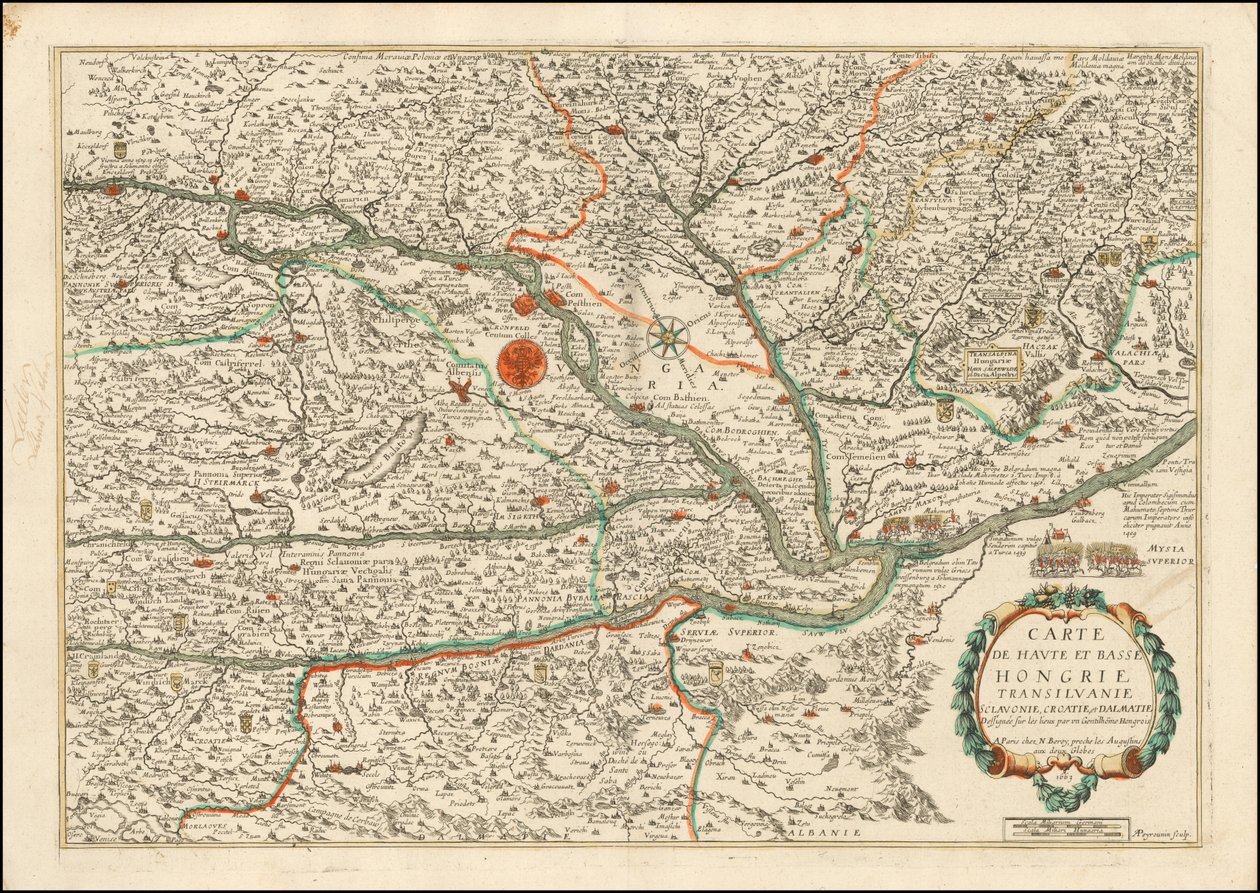 1663 年尼古拉斯-贝雷出版的上下匈牙利、外兴安岭、斯洛文尼亚、克罗地亚和达尔马提亚地图 作者 尼古拉斯·贝雷