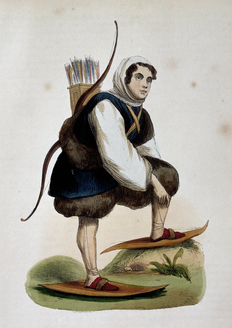 西伯利亚居民 Samoiede，彩色版画，选自尼古拉-达利（1792-1862 年）的《亚洲风俗》，俄罗斯 作者 尼古拉斯·达利