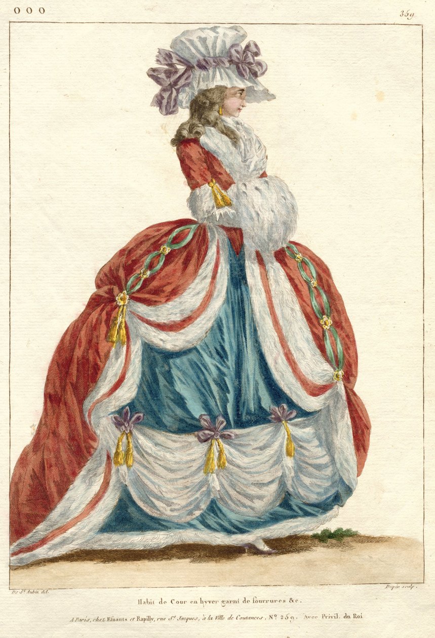 玛丽-安托瓦内特：时尚女王：法国时装模特展厅
Gallerie des Modes et Costumes Francais, 1787, ooo.359, Habit de Cour en hyver（标题在实物上） 作者 尼古拉斯·杜平
