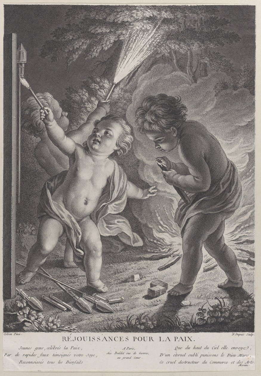 庆祝和平 Réjouissances pour la paix, three putti with fireworks, 1745-71. 作者 尼古拉斯·加布里埃尔·杜普伊斯