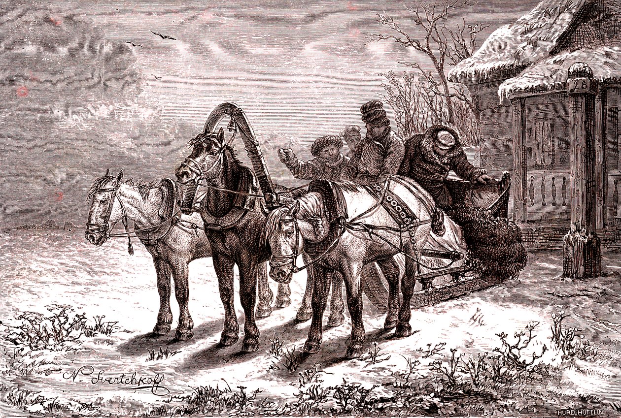 俄罗斯。1865 年的中继站。邮局。1865 年（雕刻） 作者 尼古拉斯·格雷戈罗维奇·斯维特科科夫