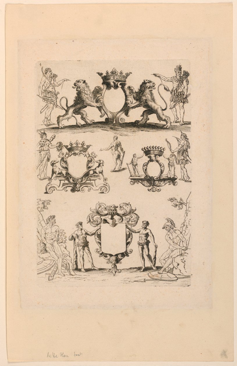 纹章设计，来自 "Livre de Cartouches"。 作者 尼古拉斯·瓜拉德（Nicolas Guerard）