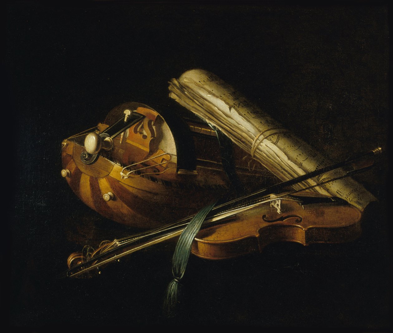 有乐器的静物，1756年。 作者 尼古拉斯·亨利（Nicolas Henri Jeaurat de Bertry）