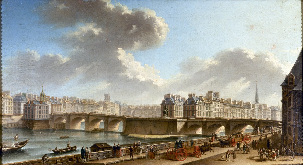 从孔蒂码头（Quai de Conti）看到的尼夫桥和城市，1772年。 作者 尼古拉斯·让·巴蒂斯特·拉格尼特