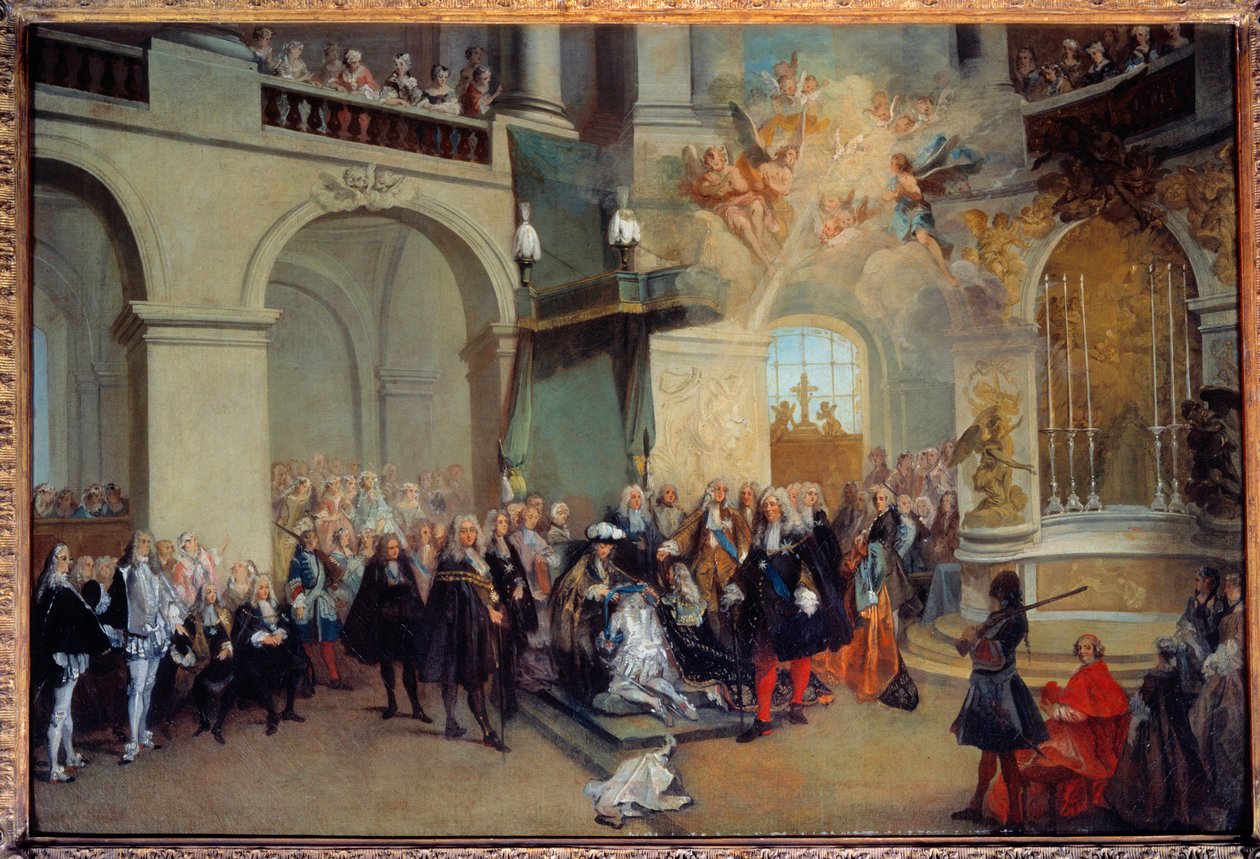 凡尔赛教堂圣灵勋章（Order of the Holy Spirit）的移交 3/06/1724 Nicolas Lancret (1690-1743) 1724 年太阳。 0,56x0,81 米 作者 尼古拉斯·兰克里特（Nicolas Lancret）