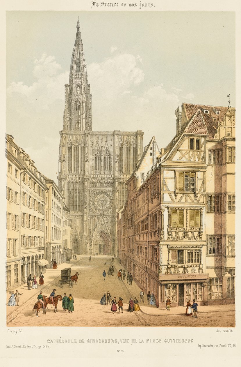 The Rue Mercière and west Front of Strasbourg Cathedral 作者 尼古拉斯·玛丽·约瑟夫（后）Chapuy