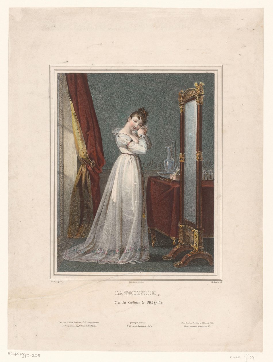 站在镜子前的年轻女子
La toilette（物品上的标题） 作者 尼古拉斯·莫林