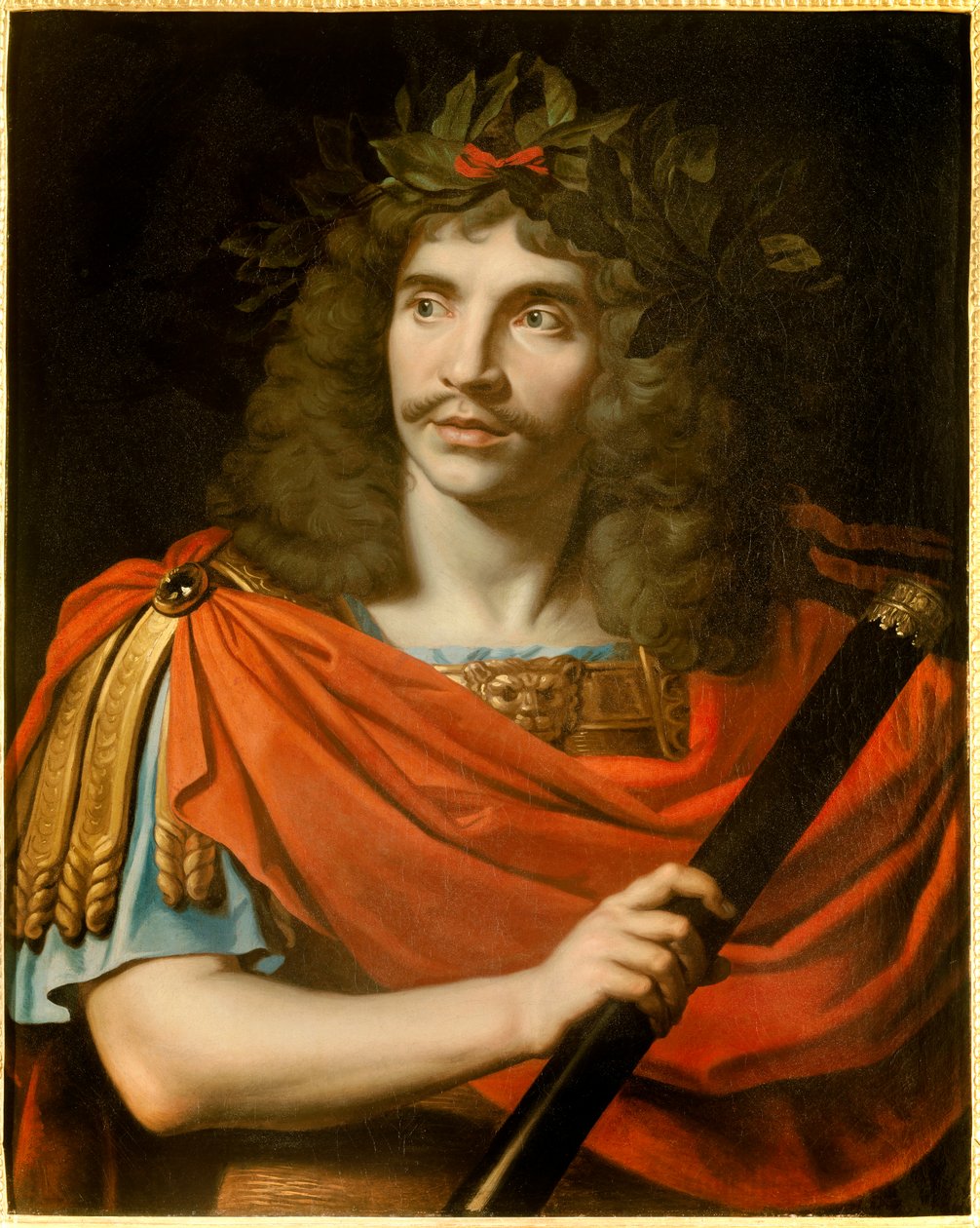 法国喜剧演员和剧作家Jean-Baptiste Poquelin dit Moliere (1622-1673)在科尔内耶的《La mort de Pompee》中的肖像，由Nicolas Mignard (1606-1668)绘画。1657年，大约是太阳。0,75x0,6 m. 巴黎法兰西喜剧院--F的肖像 作者 尼古拉斯·米尼亚德（Nicolas Mignard）