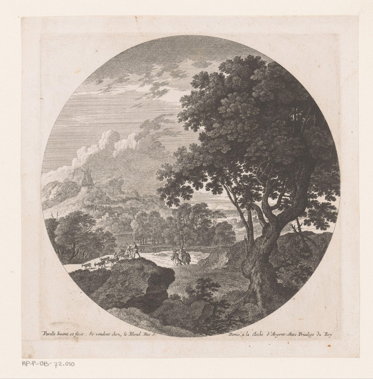 两名男子与一群山羊的风景画 作者 尼古拉斯·佩雷尔