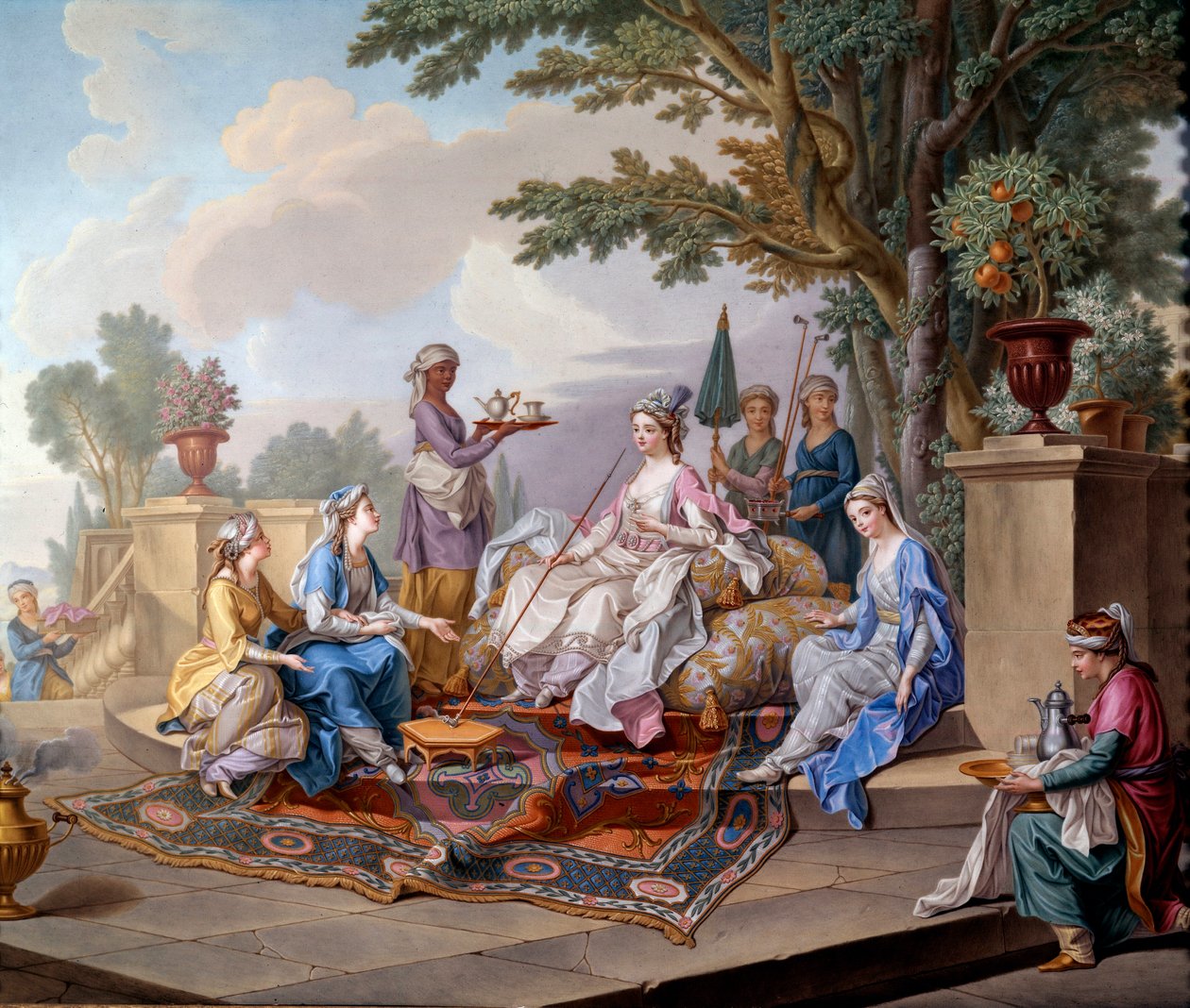 Lunch of the Sultanus. Painting on soft porcelain by Nicolas Pierre Pithou Le Jeune (18th century) 1783 Dim. 0,39x0,49 m Sevres, ceramic citation - The breakfast of the Sultana. Soft paste porcelain painting by Nicolas Pierre Pithou The Younger (18th centu 作者 小皮托尼古拉斯皮埃尔