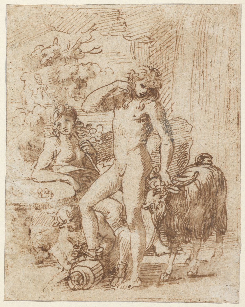 Bacchus和Erigone（笔和墨水在纸上洗） 作者 尼古拉斯·普桑（Nicolas Poussin）