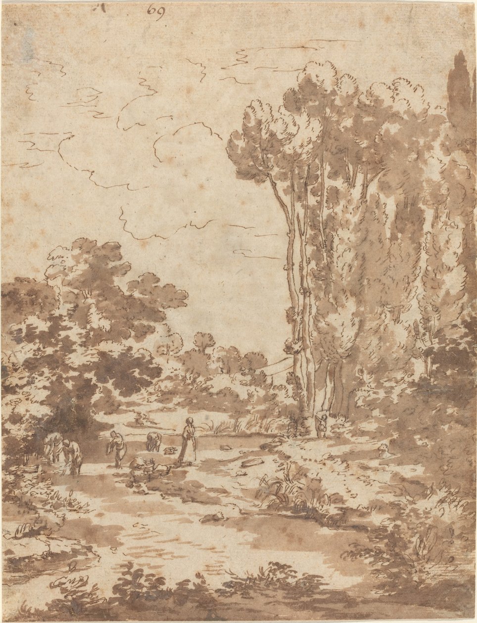 在溪流中沐浴的人物 作者 尼古拉斯·普桑（Nicolas Poussin）