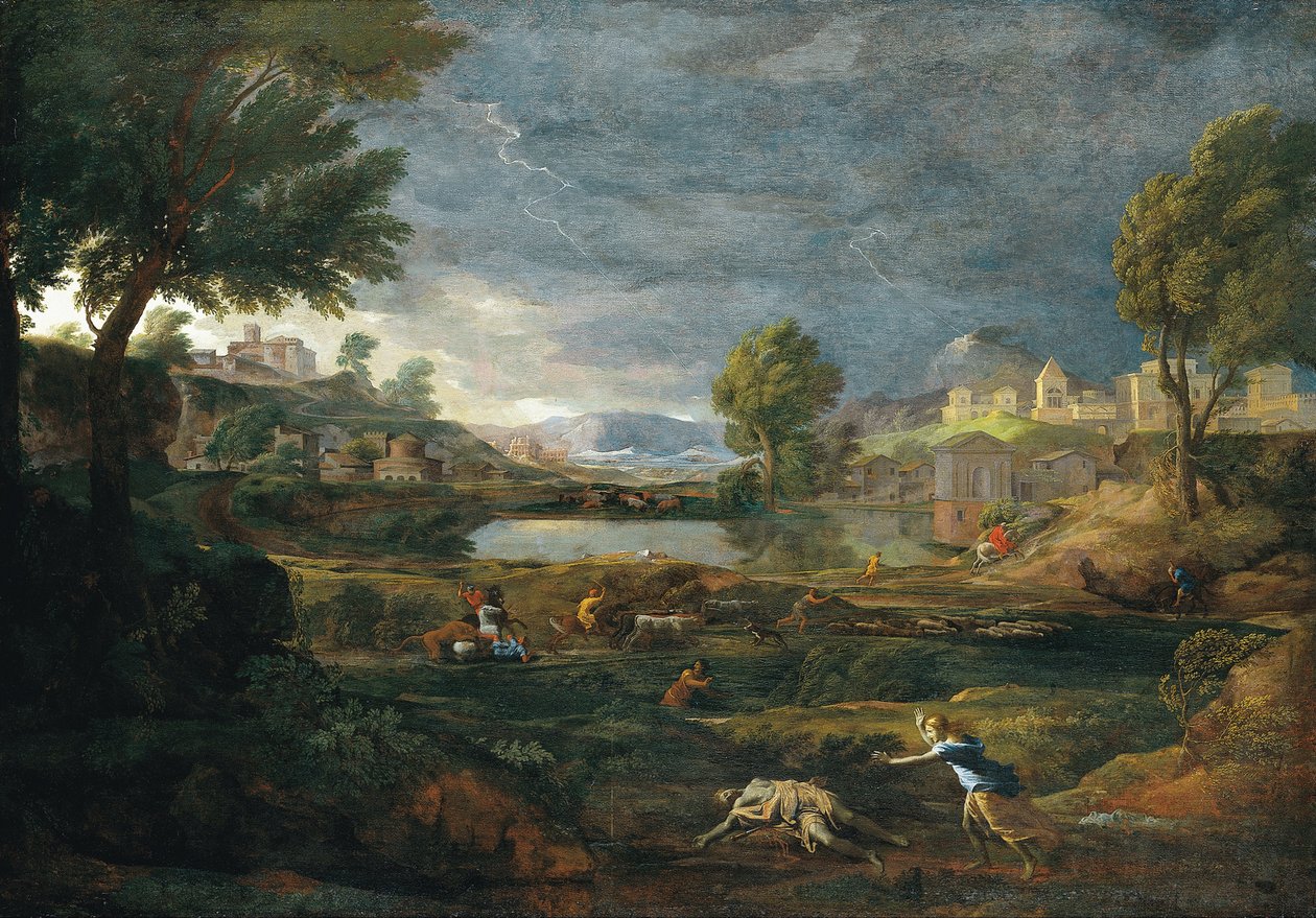 雷雨中的风景与皮拉摩斯和缇丝比 作者 尼古拉斯·普桑（Nicolas Poussin）