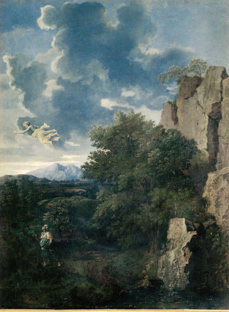 有夏甲和天使的风景（布面油画） 作者 尼古拉斯·普桑（Nicolas Poussin）